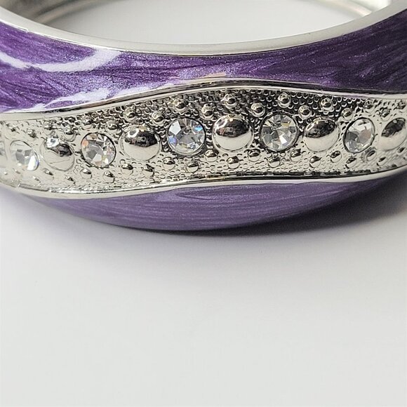 PURPLE Enamel Wide Hinged Cuff Bangle Crystal Rhinestone Bracelet - Picture 7 of 9
